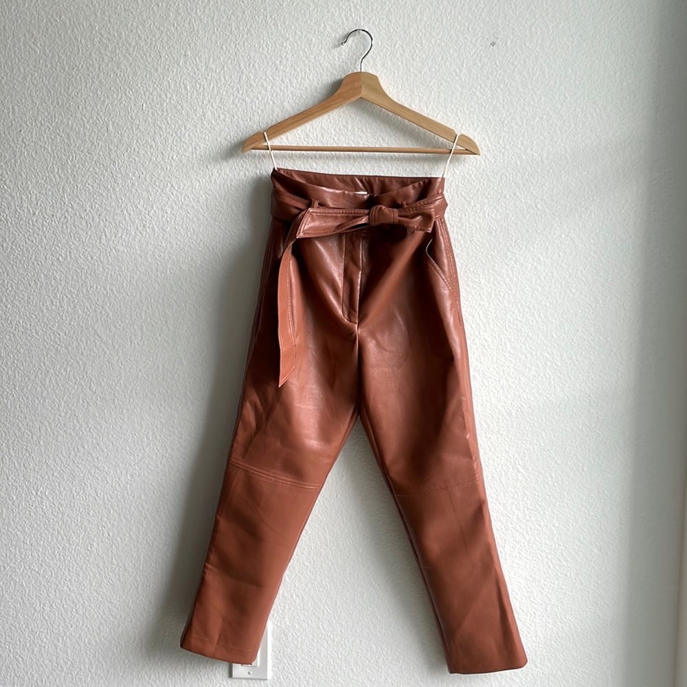 Aritzia tie-front vegan leather pants in brown